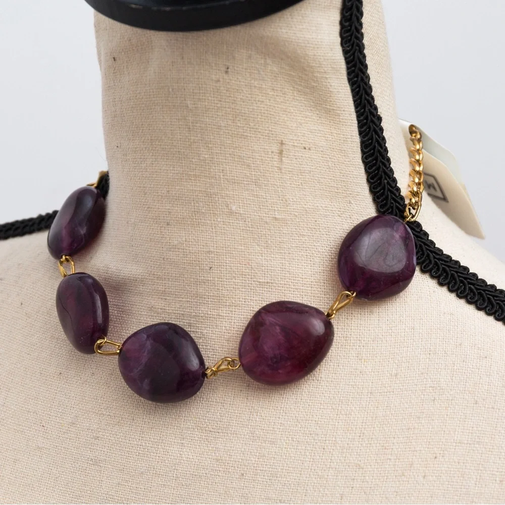 Choker length necklace with faux stone marble look chunky with gold tone Merona - Picture 3 of 11